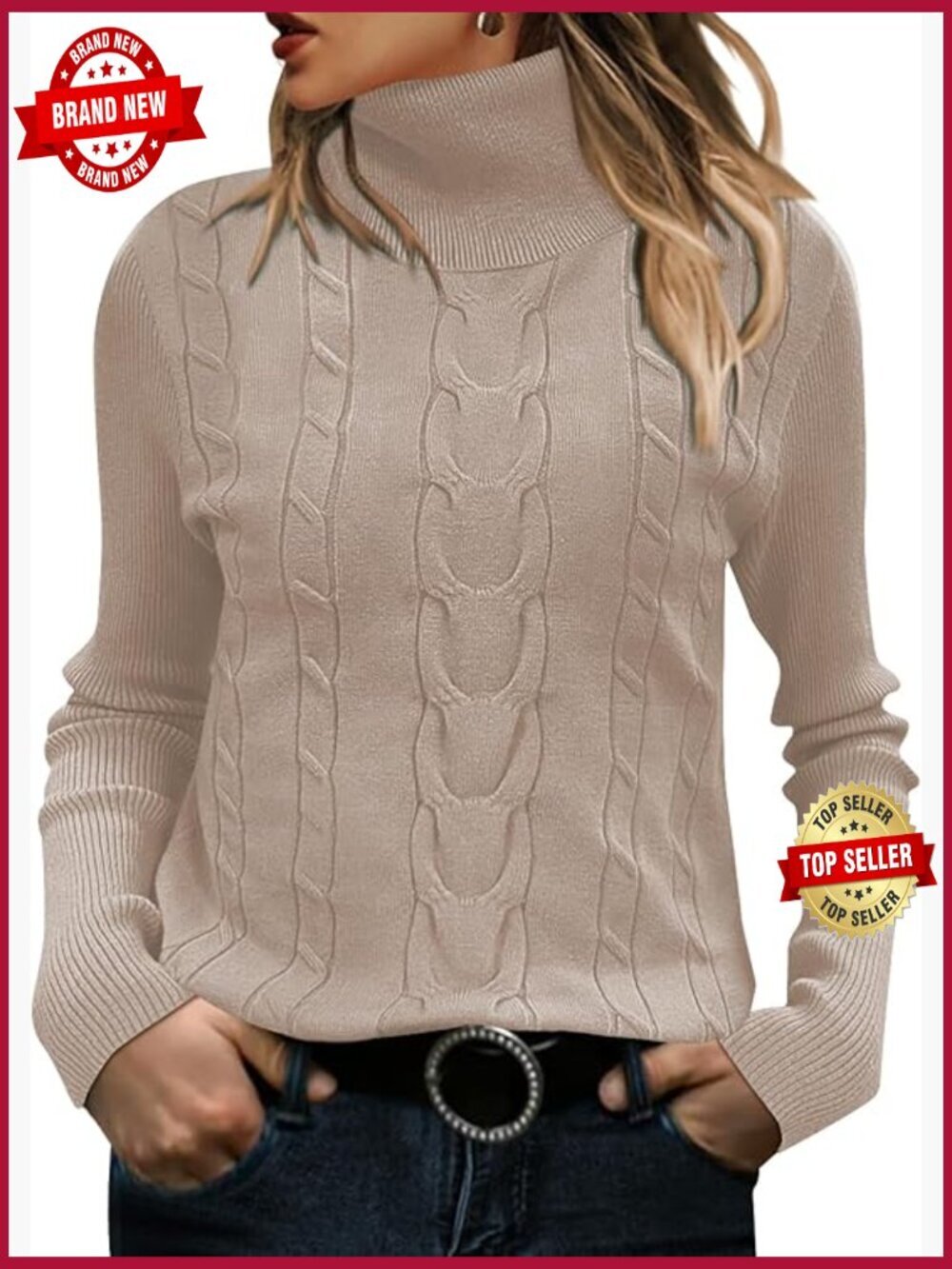 Turtleneck Pullover Sweater Long Sleeve Loose Knit Winter Top